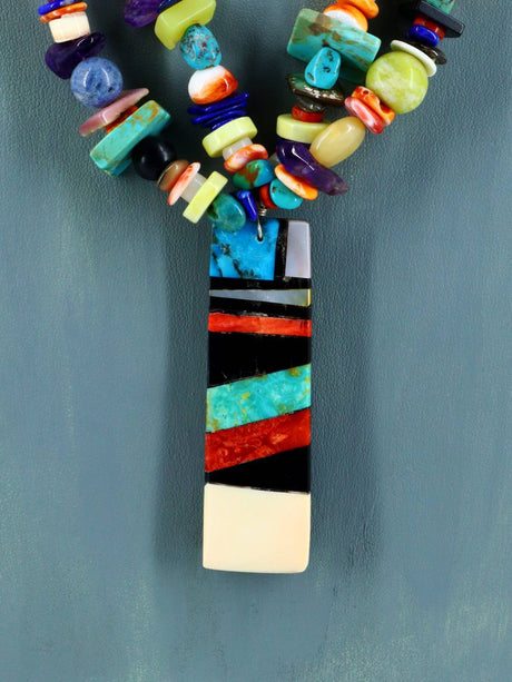 Native American Santo Domingo Multistone Mosaic Necklace - PuebloDirect.com