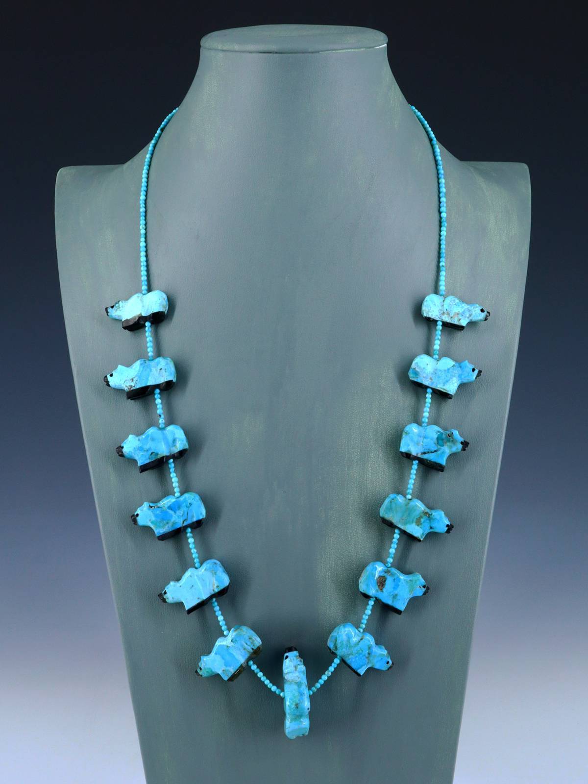 Native American Navajo Carved Turquoise Fetish Bear Necklace - PuebloDirect.com