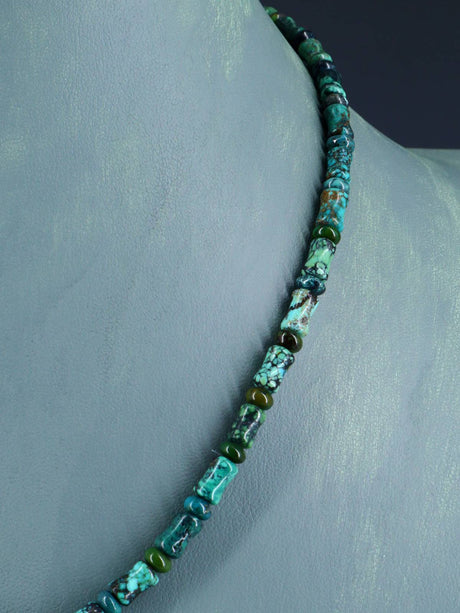 18" Navajo Turquoise Bone Beads Necklace