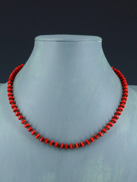 Navajo Apple Coral and Shell Heishi Single Strand Necklace - PuebloDirect.com