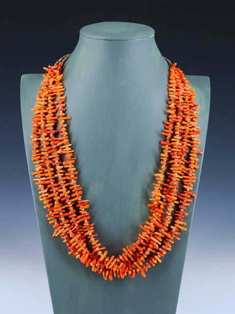 Native American Bamboo Coral and Heishi Four Strand Necklace - PuebloDirect.com