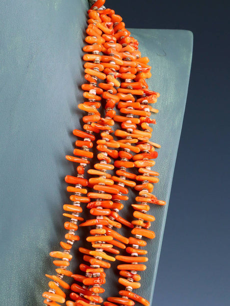 Native American Bamboo Coral and Heishi Four Strand Necklace - PuebloDirect.com