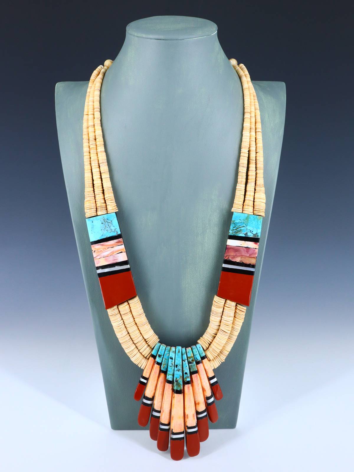 Native American Santo Domingo Shell Heishi Mosaic Necklace - PuebloDirect.com