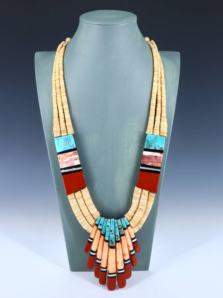 Native American Santo Domingo Shell Heishi Mosaic Necklace - PuebloDirect.com