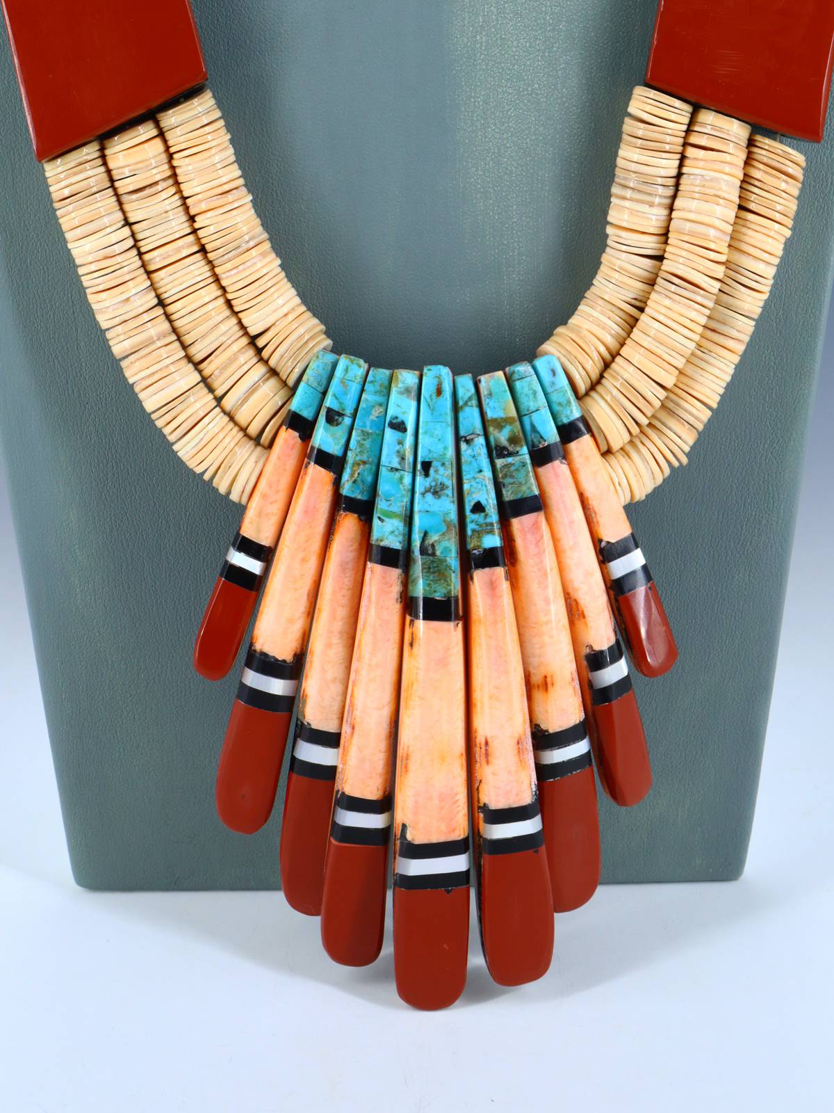 Native American Santo Domingo Shell Heishi Mosaic Necklace - PuebloDirect.com