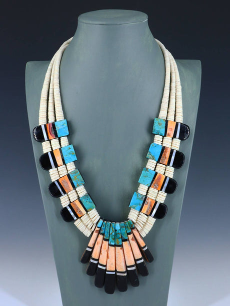 Native American Santo Domingo Shell Heishi Mosaic Necklace - PuebloDirect.com