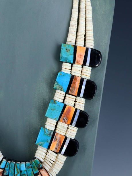 Native American Santo Domingo Shell Heishi Mosaic Necklace - PuebloDirect.com