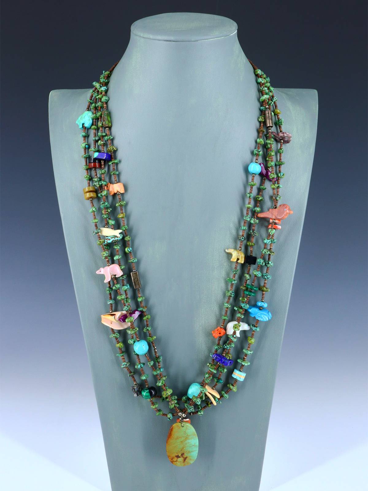 Native American Four Strand Turquoise Treasure Necklace - PuebloDirect.com