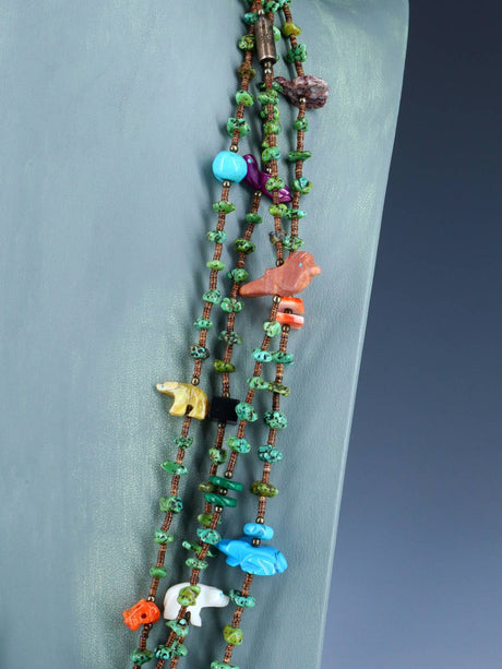 Native American Four Strand Turquoise Treasure Necklace - PuebloDirect.com