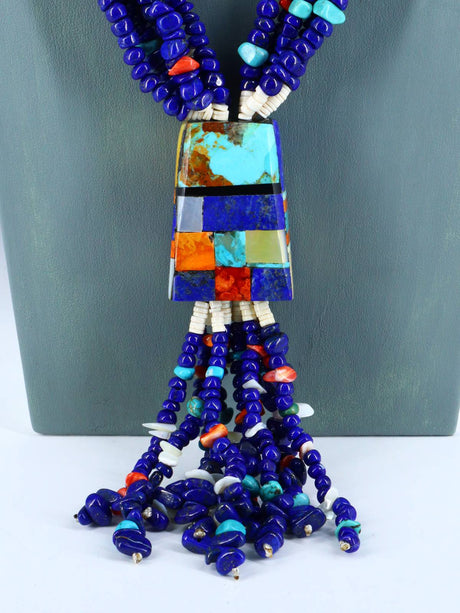 Santo Domingo Jewelry Five Strand Lapis Mosaic Jocla Necklace - PuebloDirect.com