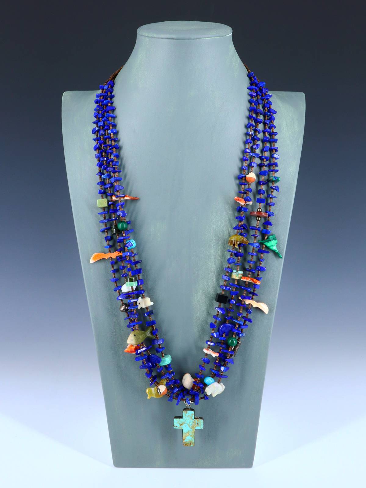Native American Four Strand Lapis Treasure Necklace - PuebloDirect.com