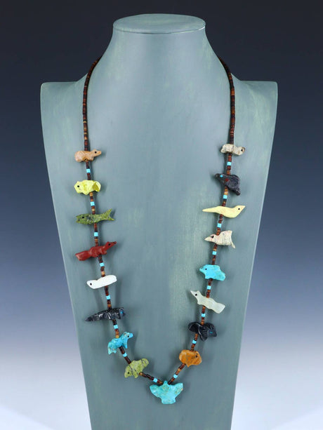 Native American Navajo Carved Fetish Animal Necklace - PuebloDirect.com
