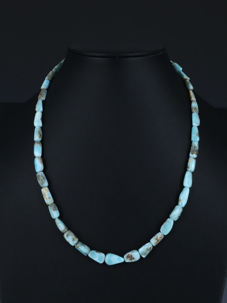 20" Native American Jewelry Single Strand Larimar Nugget Necklace - PuebloDirect.com