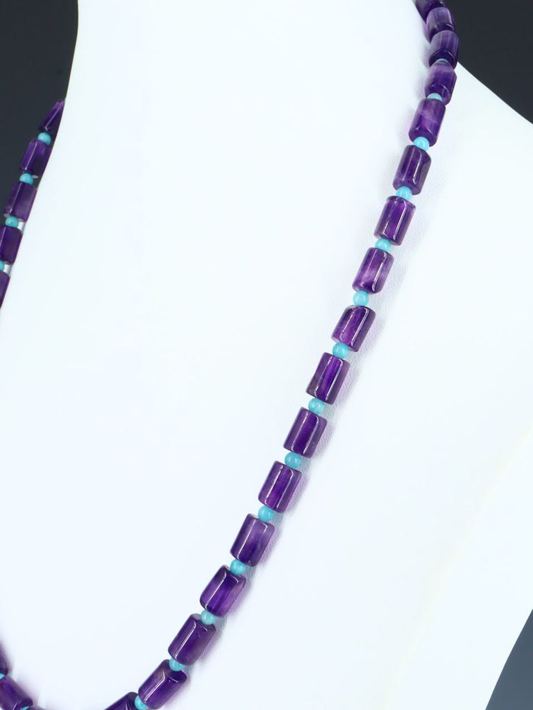 Native American Jewelry Single Strand Amethyst and Blue Lace Agate Necklace - PuebloDirect.com