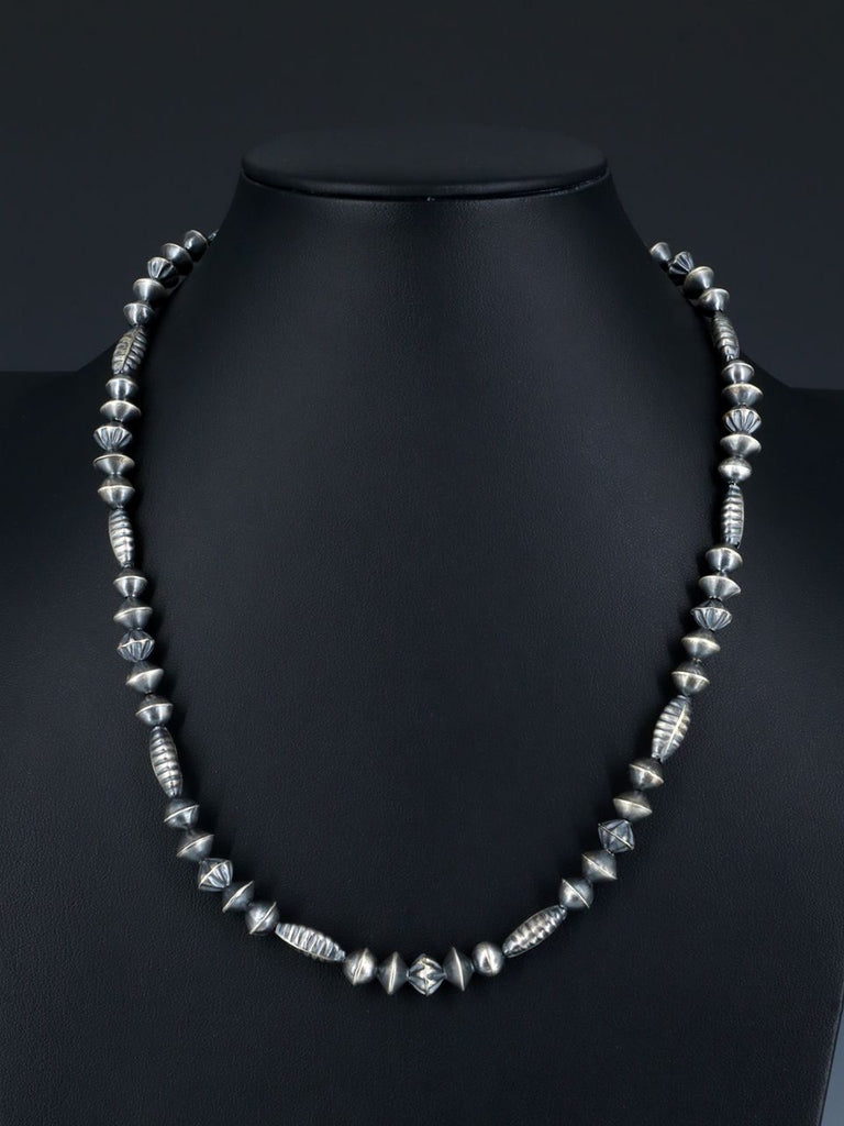 20" Native American Sterling Silver Navajo Handmade Bead Necklace - PuebloDirect.com