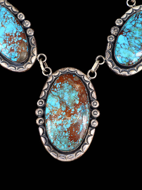 Vintage Native American Five Stone Turquise Sterling Silver Necklace - PuebloDirect.com