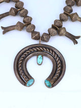 Old Native American Sterling Silver Turquoise Squash Blossom Necklace - PuebloDirect.com