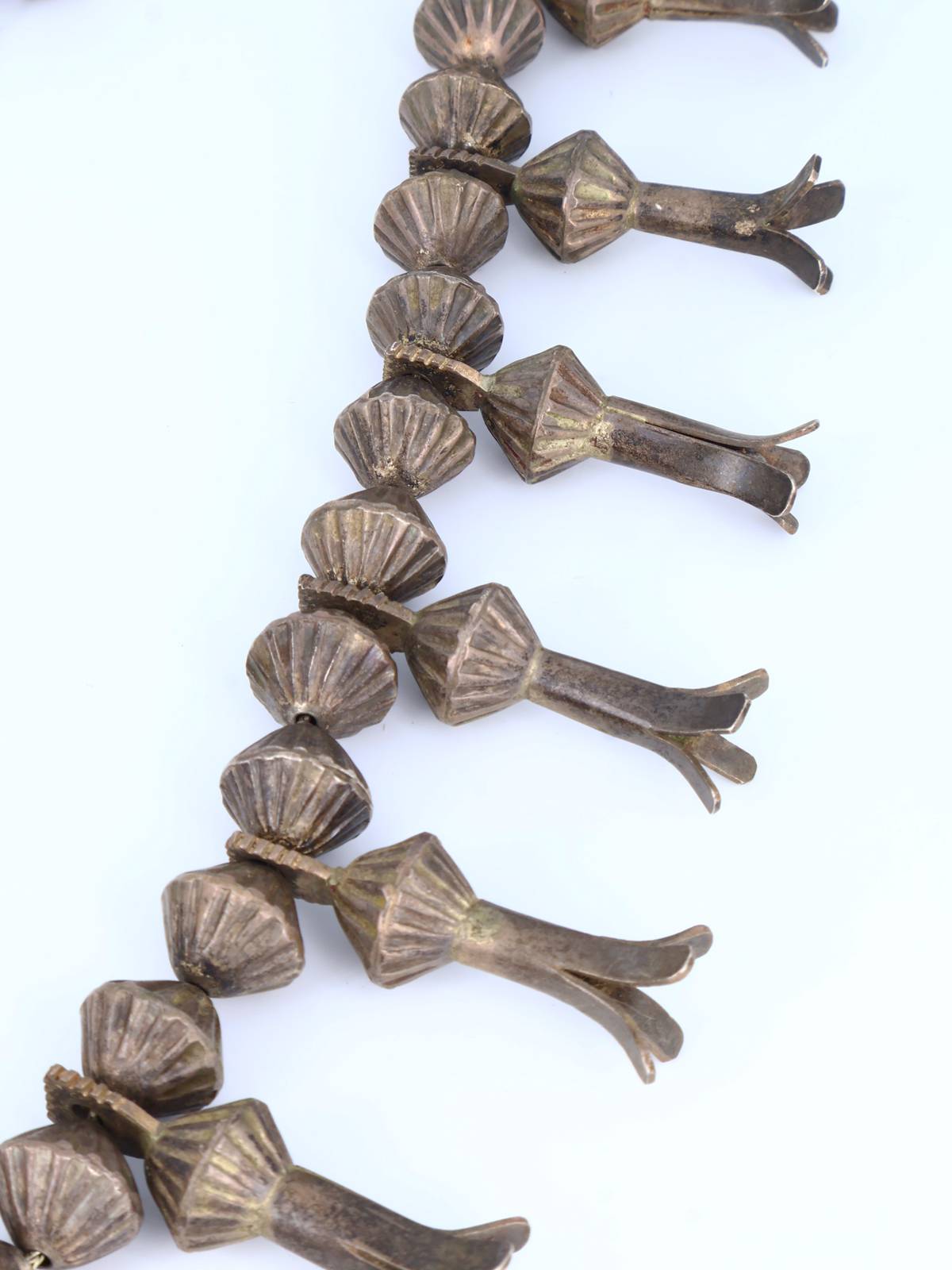 Old Native American Sterling Silver Turquoise Squash Blossom Necklace - PuebloDirect.com