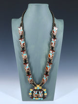 Vintage Zuni Inlay Sterling Silver Owl Squash Blossom Necklace - PuebloDirect.com