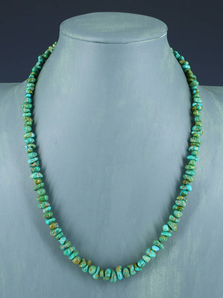 21" Navajo Single Strand Natural Lone Mountain Turquoise Necklace - PuebloDirect.com