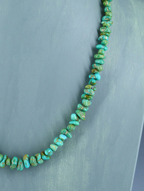 21" Navajo Single Strand Natural Lone Mountain Turquoise Necklace - PuebloDirect.com