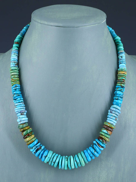 19" Single Strand Polychrome Graduated Turquoise Necklace - PuebloDirect.com