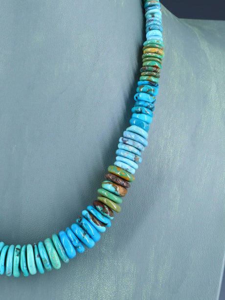19" Single Strand Polychrome Graduated Turquoise Necklace - PuebloDirect.com