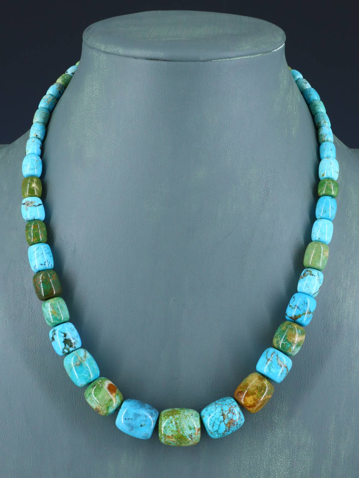 Navajo 18" Single Strand Barrel Bead Turquoise Necklace - PuebloDirect.com