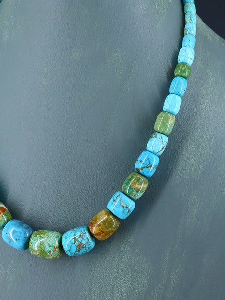 Navajo 18" Single Strand Barrel Bead Turquoise Necklace - PuebloDirect.com