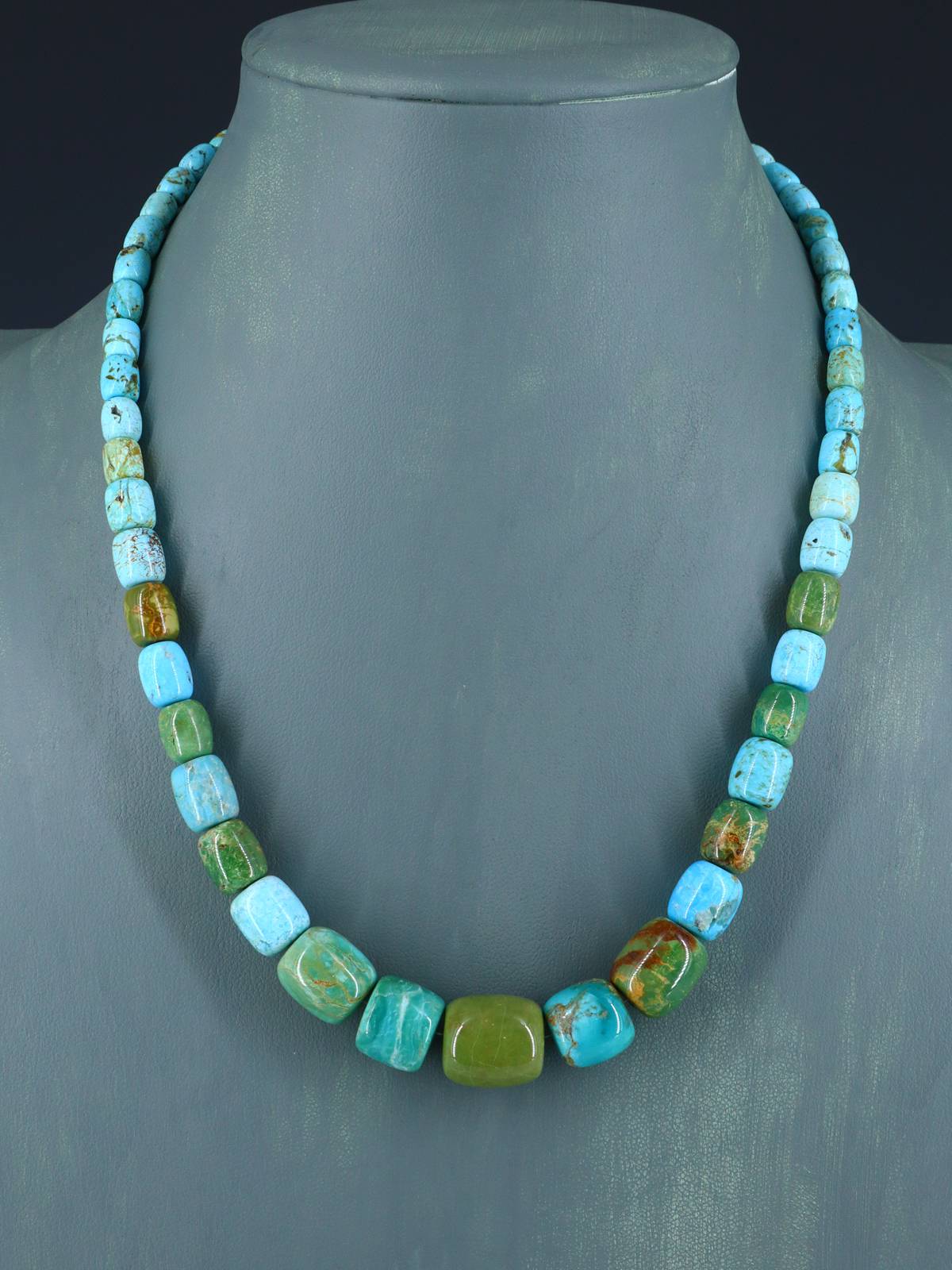 Navajo 19" Single Strand Barrel Bead Turquoise Necklace - PuebloDirect.com