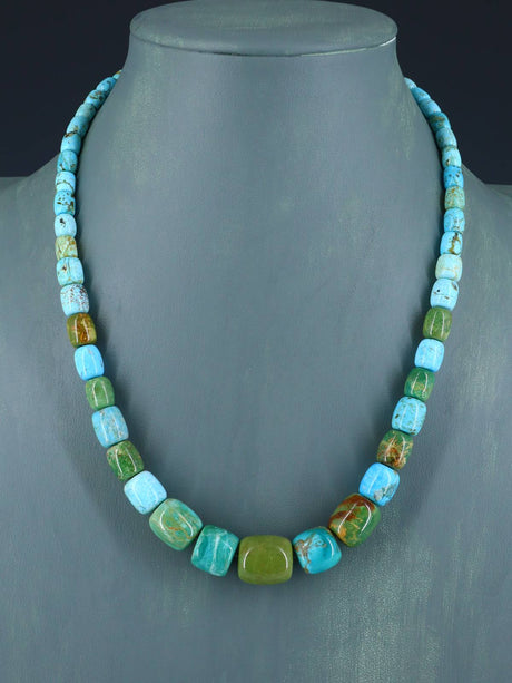 Navajo 19" Single Strand Barrel Bead Turquoise Necklace - PuebloDirect.com