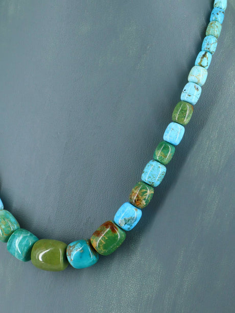 Navajo 19" Single Strand Barrel Bead Turquoise Necklace - PuebloDirect.com