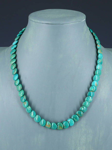 18" Navajo Single Strand Turquoise Disc Necklace - PuebloDirect.com