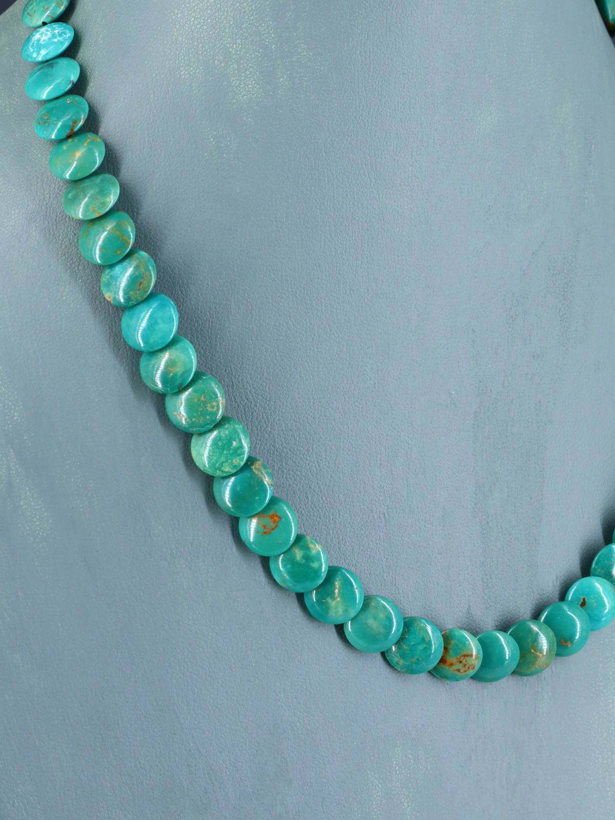 18" Navajo Single Strand Turquoise Disc Necklace - PuebloDirect.com