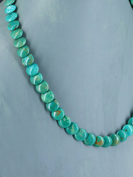 18" Navajo Single Strand Turquoise Disc Necklace - PuebloDirect.com