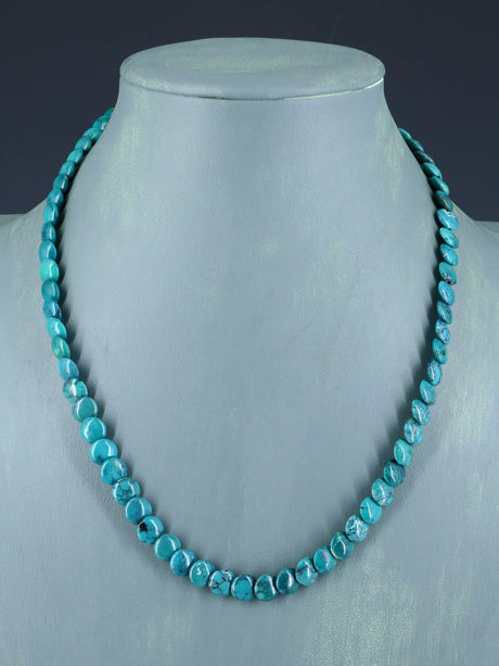 19" Navajo Single Strand Turquoise Disc Necklace - PuebloDirect.com