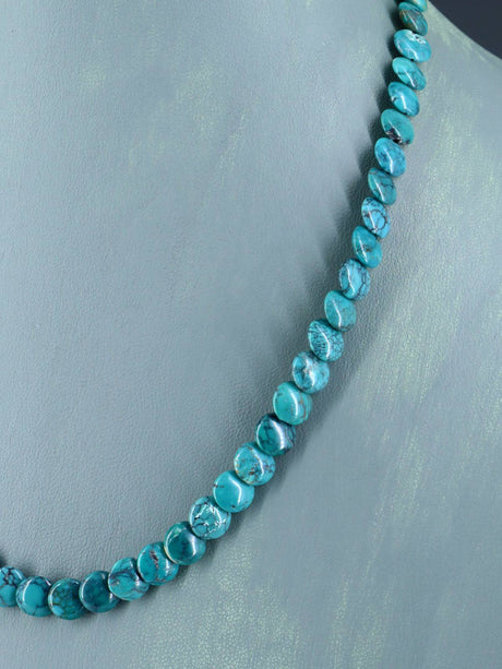 19" Navajo Single Strand Turquoise Disc Necklace - PuebloDirect.com