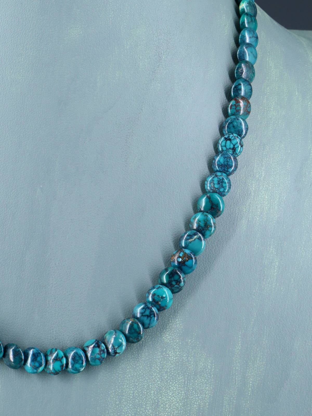 19" Navajo Single Strand Turquoise Disc Necklace - PuebloDirect.com