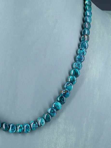 19" Navajo Single Strand Turquoise Disc Necklace - PuebloDirect.com