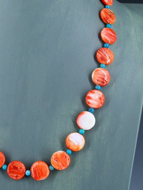 Navajo 22" Single Strand Spiny Oyster Disc Necklace - PuebloDirect.com