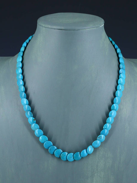 19" Navajo Single Strand Turquoise Disc Necklace - PuebloDirect.com