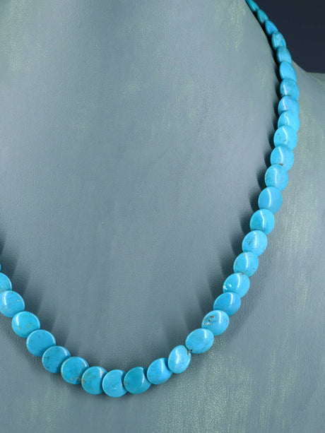 19" Navajo Single Strand Turquoise Disc Necklace - PuebloDirect.com
