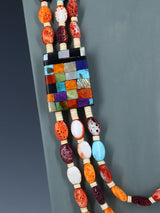 Native American Santo Domingo Spiny Oyster Mosaic Necklace - PuebloDirect.com