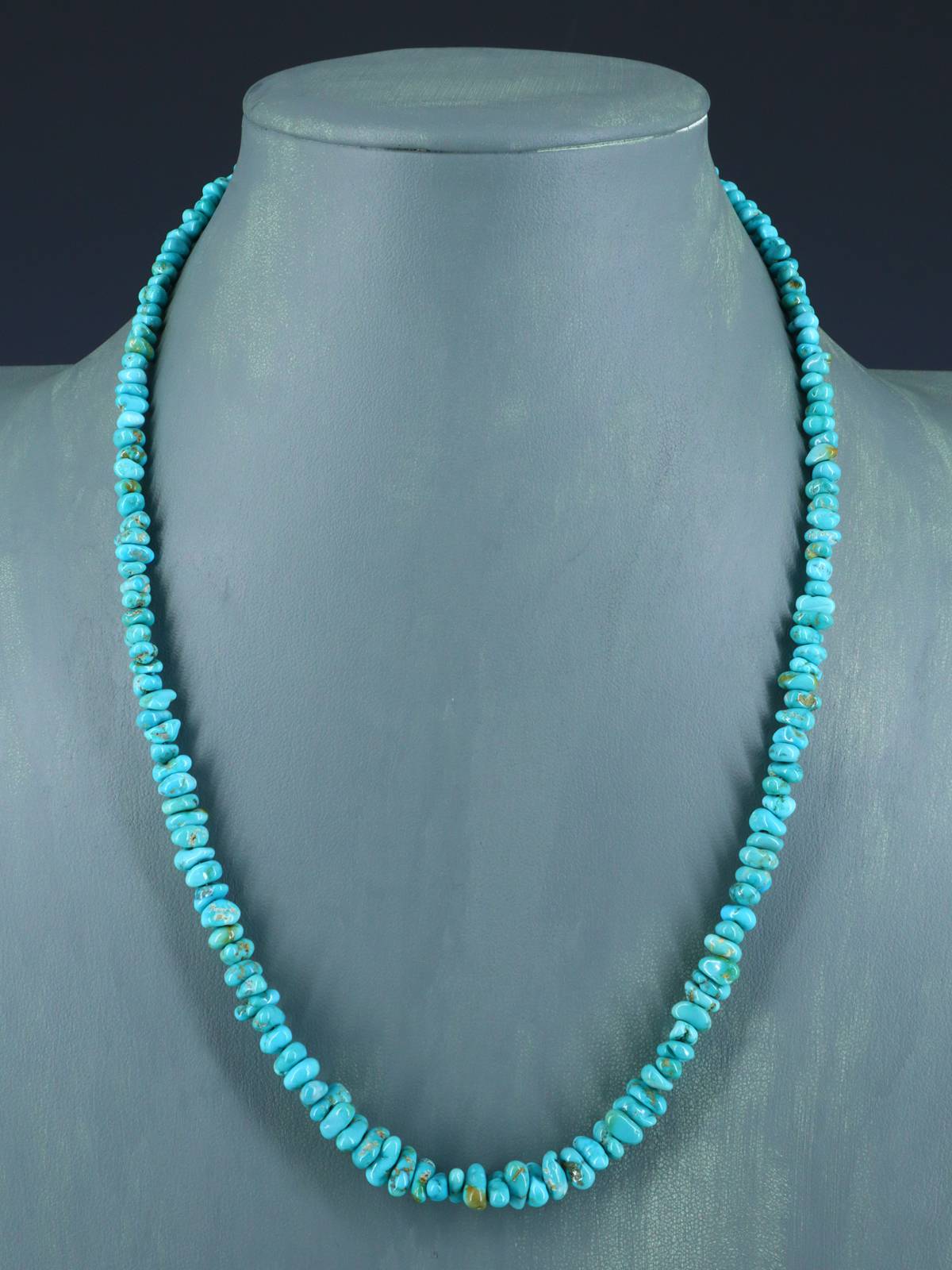 21" Navajo Single Strand Natural Lone Mountain Turquoise Necklace - PuebloDirect.com