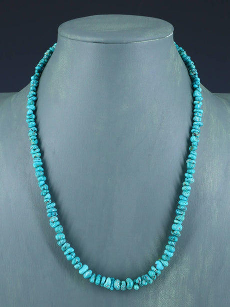 21" Navajo Single Strand Natural Lone Mountain Turquoise Necklace - PuebloDirect.com