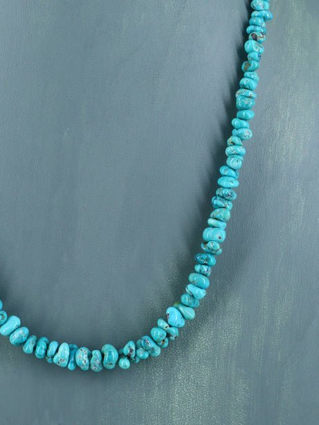 21" Navajo Single Strand Natural Lone Mountain Turquoise Necklace - PuebloDirect.com