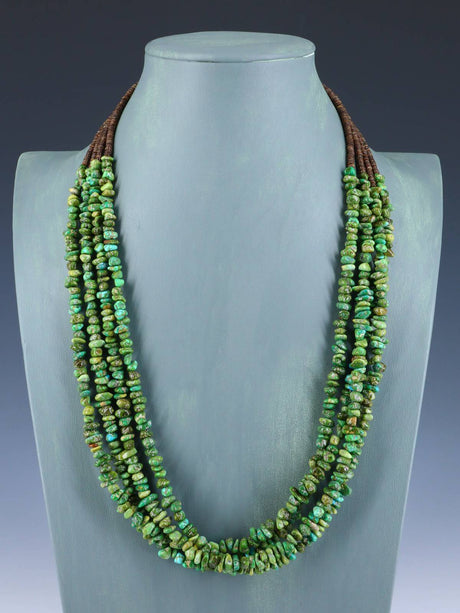 Navajo Three Strand Sonoran Gold Turquoise Necklace - PuebloDirect.com