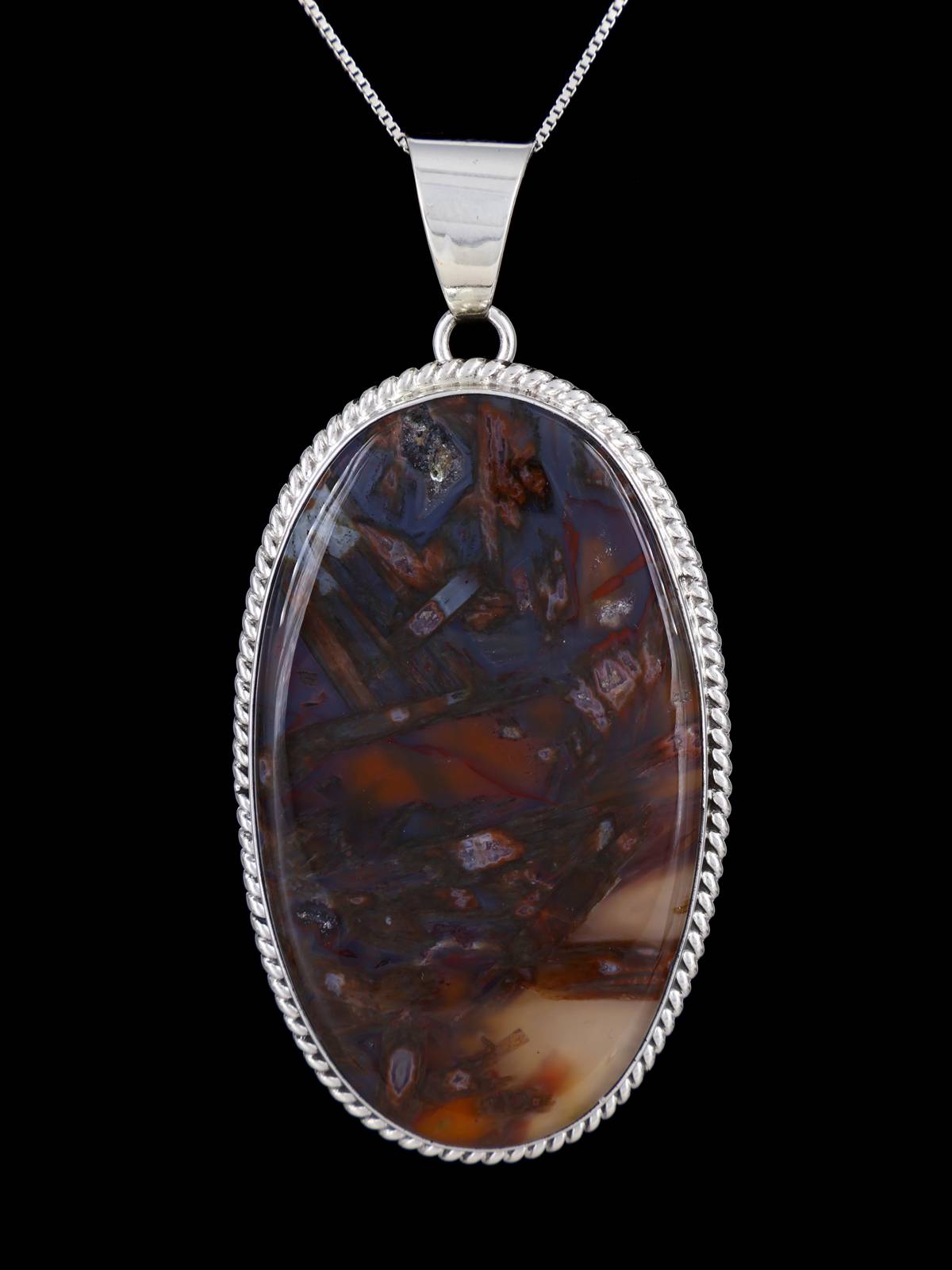 Tube Agate Navajo Sterling Silver Pendant - PuebloDirect.com