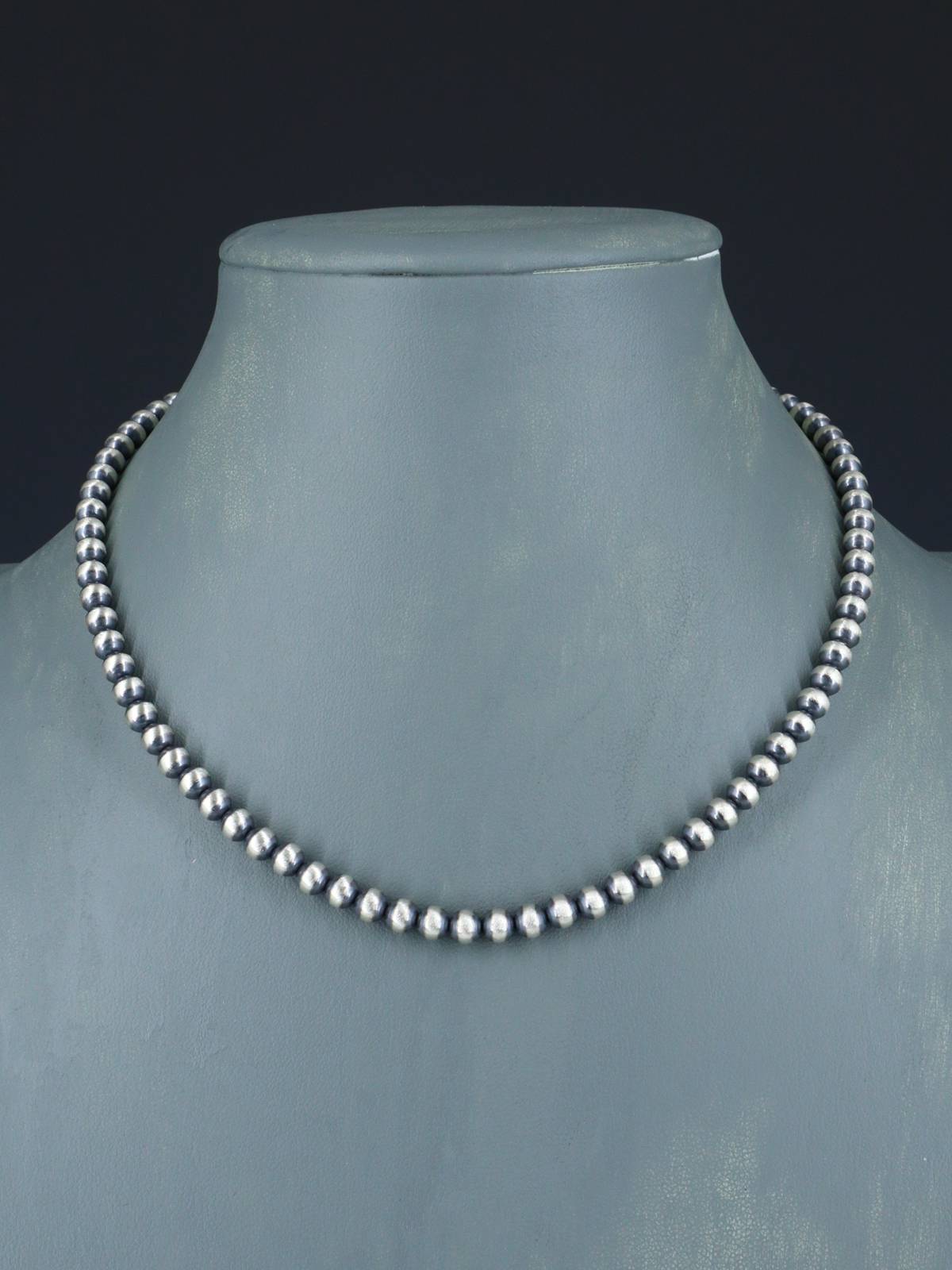 16" Navajo Jewelry Single Strand Sterling Silver Beaded Necklace - PuebloDirect.com