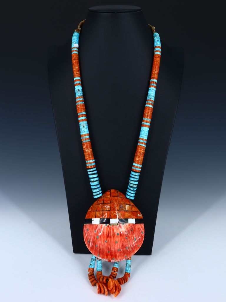 Santo Domingo Spiny Oyster Mosaic Shell Necklace with Jocla - PuebloDirect.com
